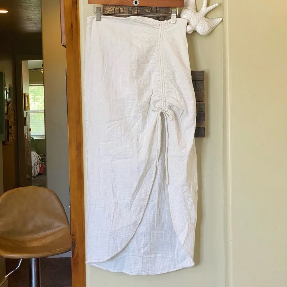 Free People New Natural Cerine Ruched Midi Skirt in Ivory NWOT - Picture 12 of 16